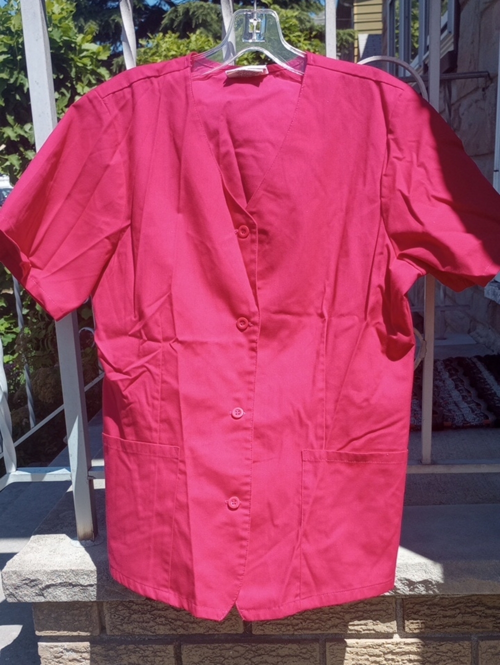 Life Uniform Bright Fuschia Button Down Polyester & Cotton Scrub Top